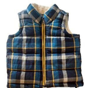 Old Navy Toddler Plaid Puffer Vest With Sherpa Lining  Blue Yellow Size Boy 12M